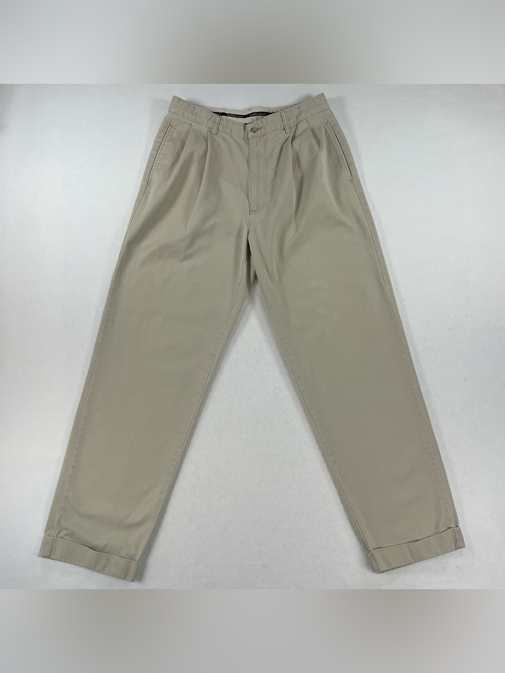 Vintage Polo Ralph Lauren Chino Pants Mens 32x31 Beige Khaki Pleated Cuffed